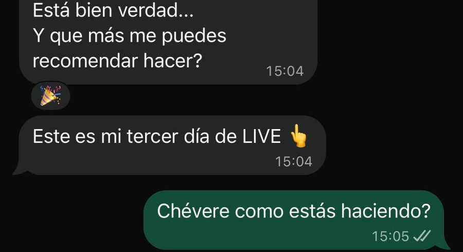 Mensaje de un alumno en su 3er día
